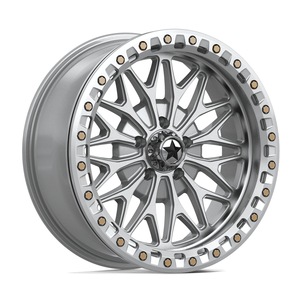 MSA Offroad Wheels Ma53 Bolo Utv Beadlock 18X7 5X114.3 +10MM Gloss Silver W/ Machined Face