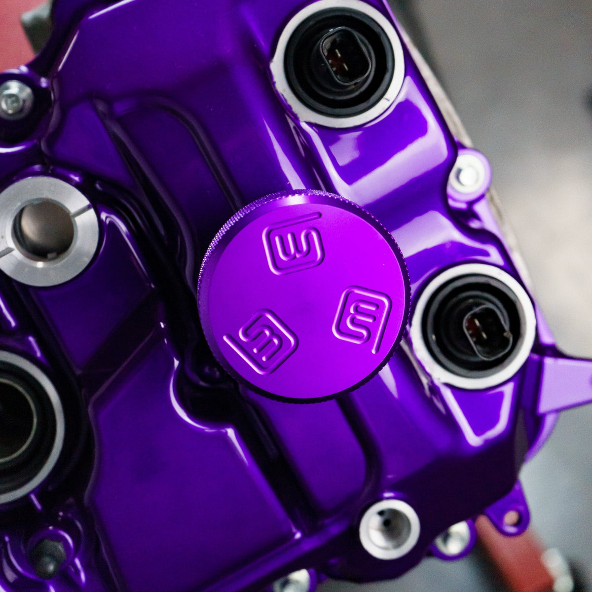 Massive Signature Oil Fill Caps on a coyote engine top view