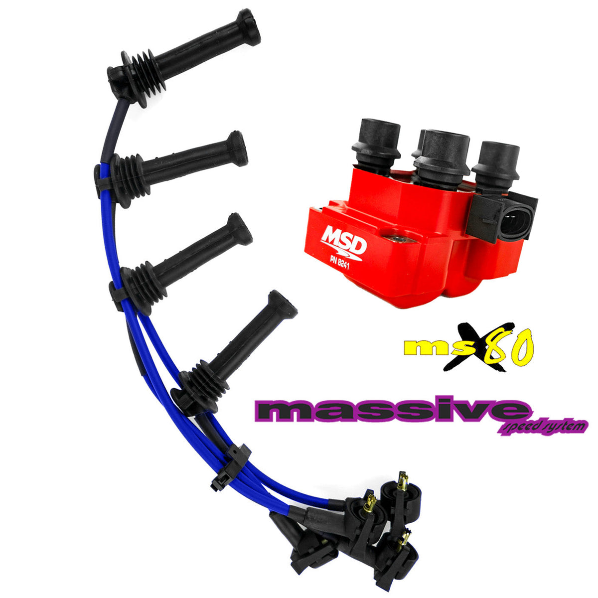 Massive ZAP-PAK Ignition Kit MSD Coil MSX80 Performance Spark Plug Wires Blue 00-04 Ford Focus - Massive Speed System