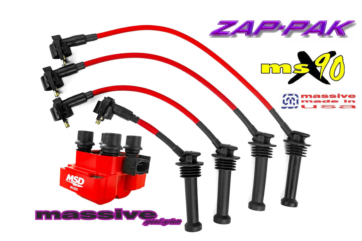 Massive ZAP-PAK Ignition Kit MSD Coil MSX90 Performance Spark Plug Wires red 00-04 Ford Focus - Massive Speed System