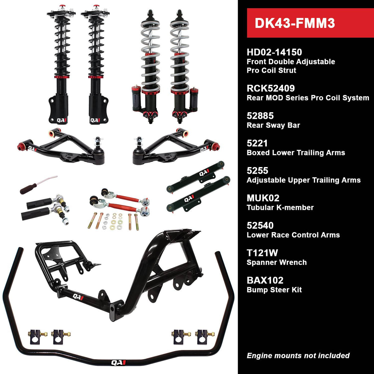QA1 90-93 Ford Mustang Level 3 Drag Kit w/ Shocks - DK43-FMM3