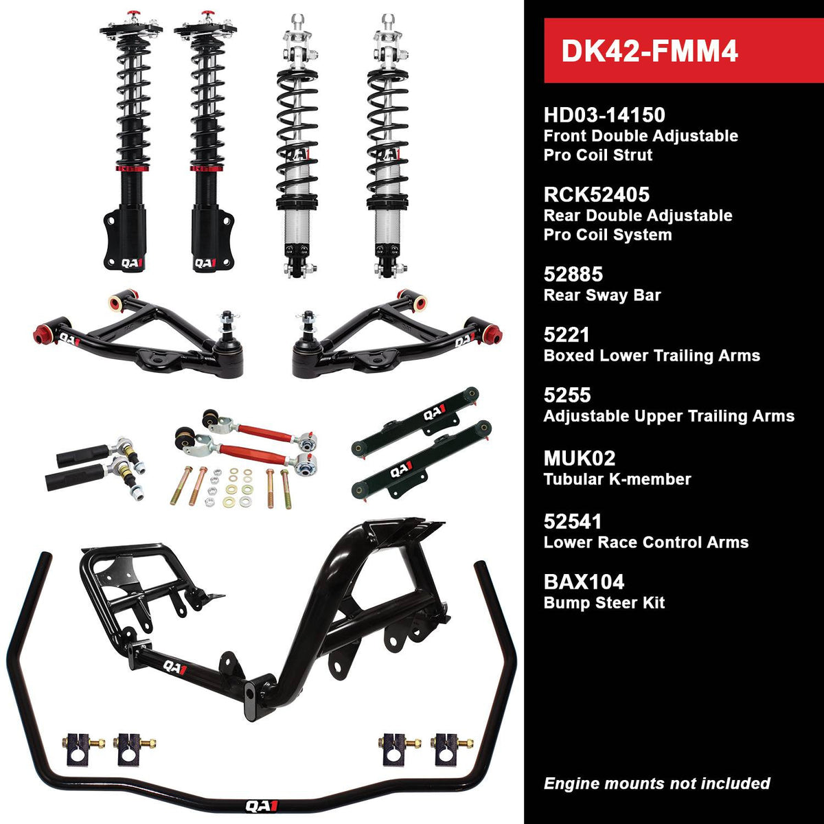 QA1 94-04 Ford Mustang Level 2 Drag Kit w/ Shocks - DK42-FMM4