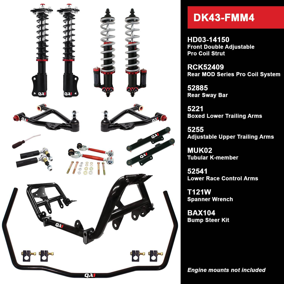 QA1 94-04 Ford Mustang Level 3 Drag Kit w/ Shocks - DK43-FMM4