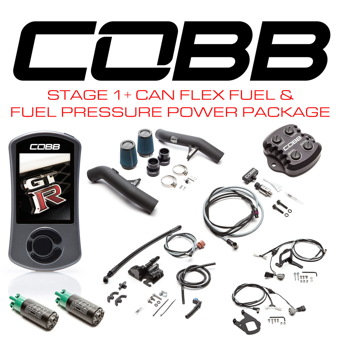 Cobb 15-18 Nissan GT-R Stage 1+ CAN Flex Fuel &amp; Fuel Pressure Power Pkg w/TCM Flashing (Right Hand Drive) - NIS008001PFFP-RHD