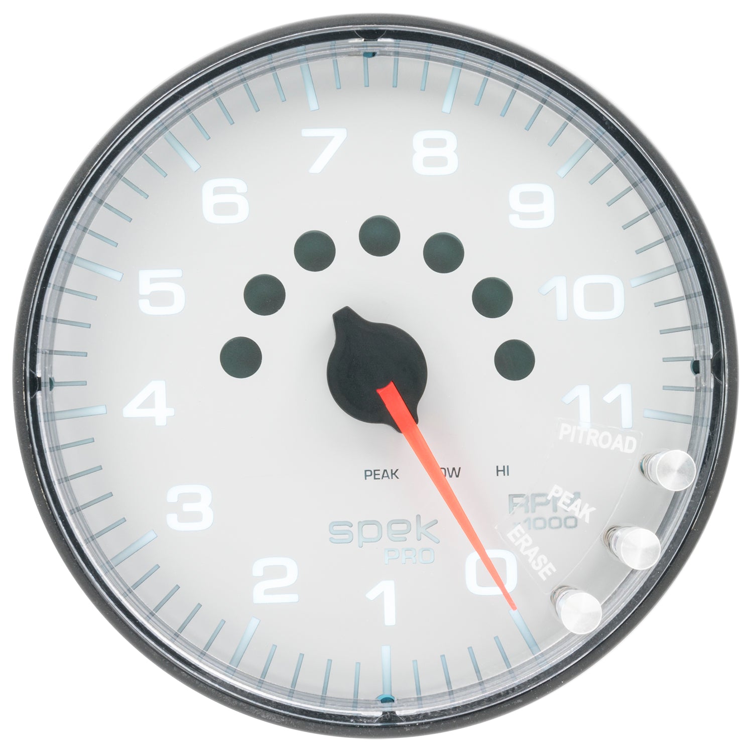 Autometer Spek-Pro Gauge Tachometer 5in 11K Rpm W/Shift Light & Peak Mem White/Black - P23912