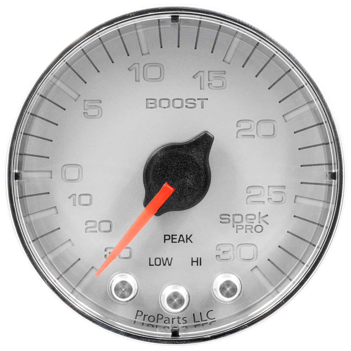 Autometer Spek-Pro Gauge Vac/Boost 2 1/16in 30Inhg-30psi Stepper Motor W/Peak & WarnSilver/Chrome - P302218