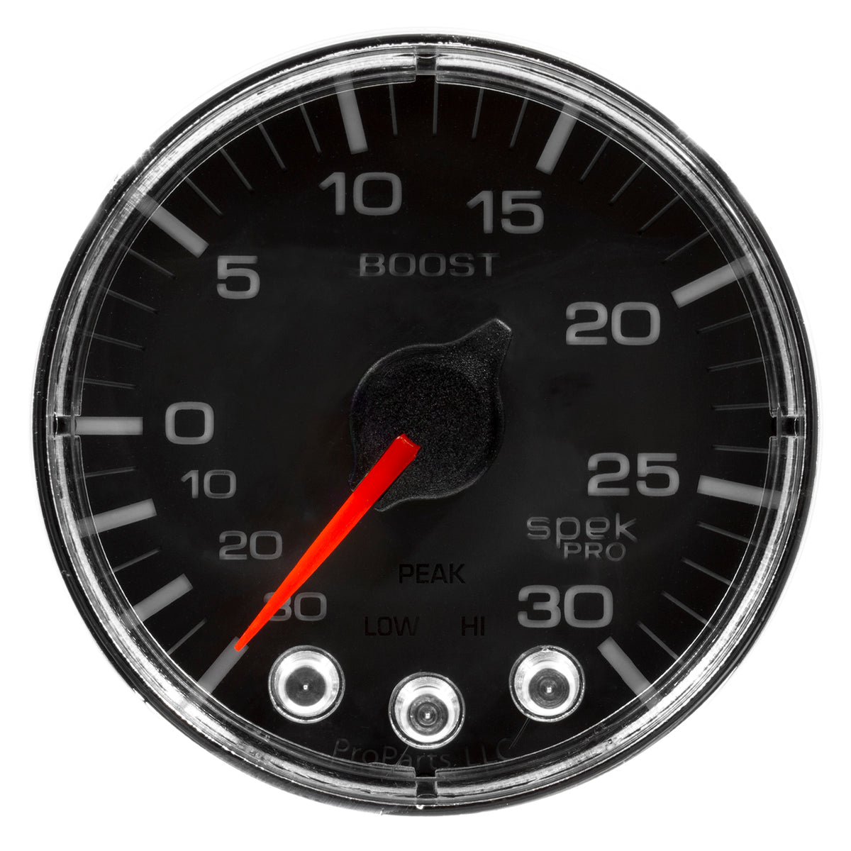 Autometer Spek-Pro Gauge Vac/Boost 2 1/16in 30Inhg-30psi Stepper Motor W/Peak & Warn Black/Chrome - P302318