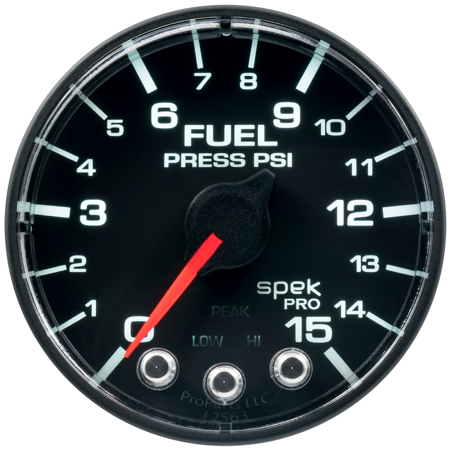 Autometer Spek-Pro Gauge Fuel Press 2 1/16in 15psi Stepper Motor W/Peak & Warn Blk/Blk - P315328