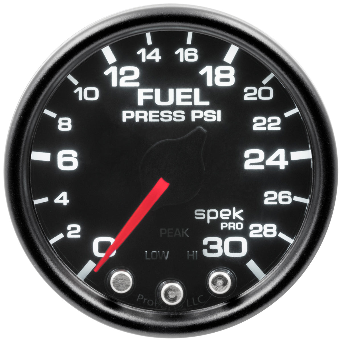 Autometer Spek-Pro Gauge Fuel Press 2 1/16in 30psi Stepper Motor W/Peak & Warn Blk/Smoke/Blk - P31652