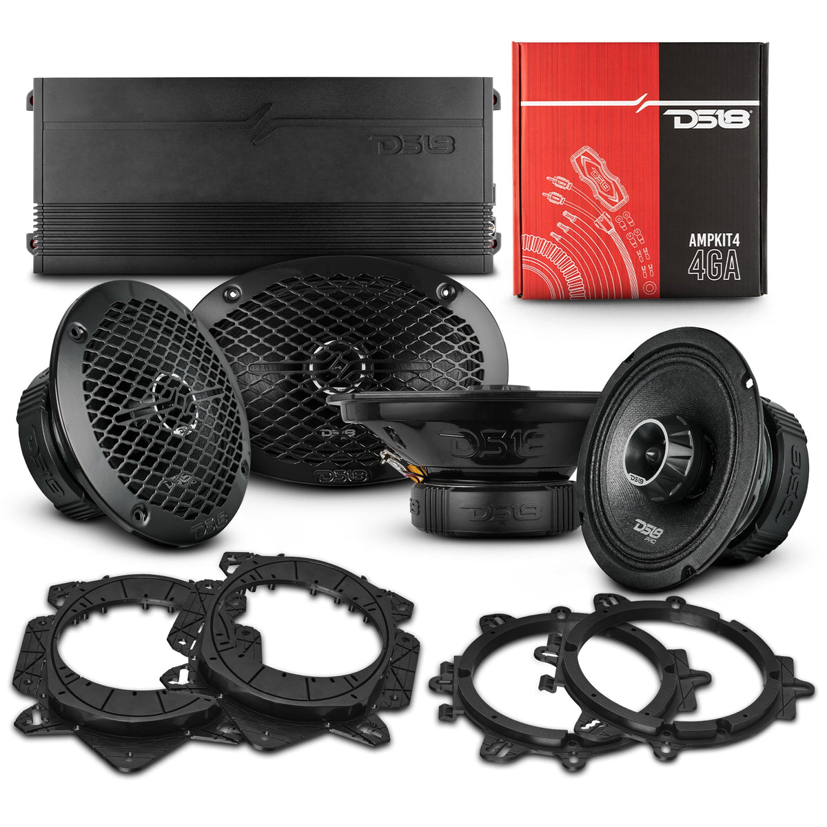 DS18 PRO Audio Component System: 6.5in + 6x9in w Built-In Bullet Tweeters - PKG-PROZT669 - front view