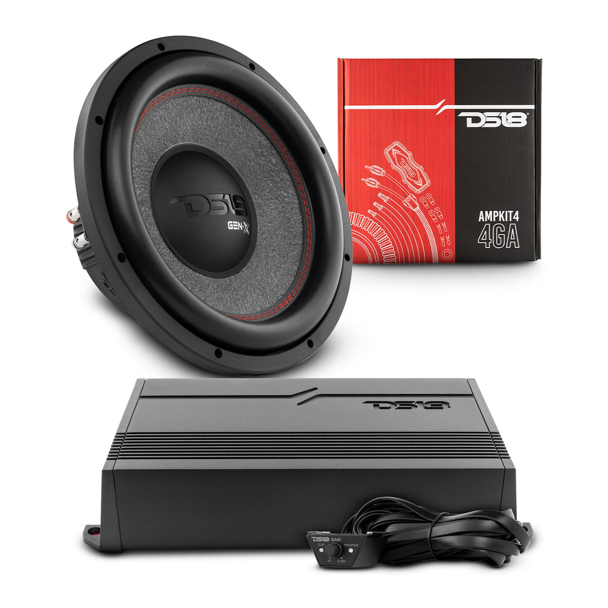 DS18 Car Audio Bass Package 12in Subwoofer + Monoblock Amplifier - PKG-SUB1 - front view