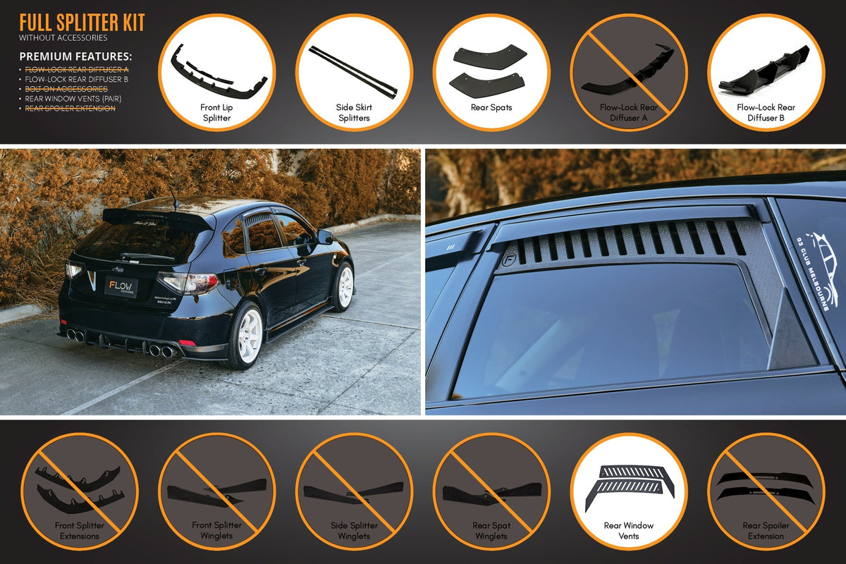 Flow Designs - Impreza WRX/RS G3 Hatch PFL Full Lip Splitter Set