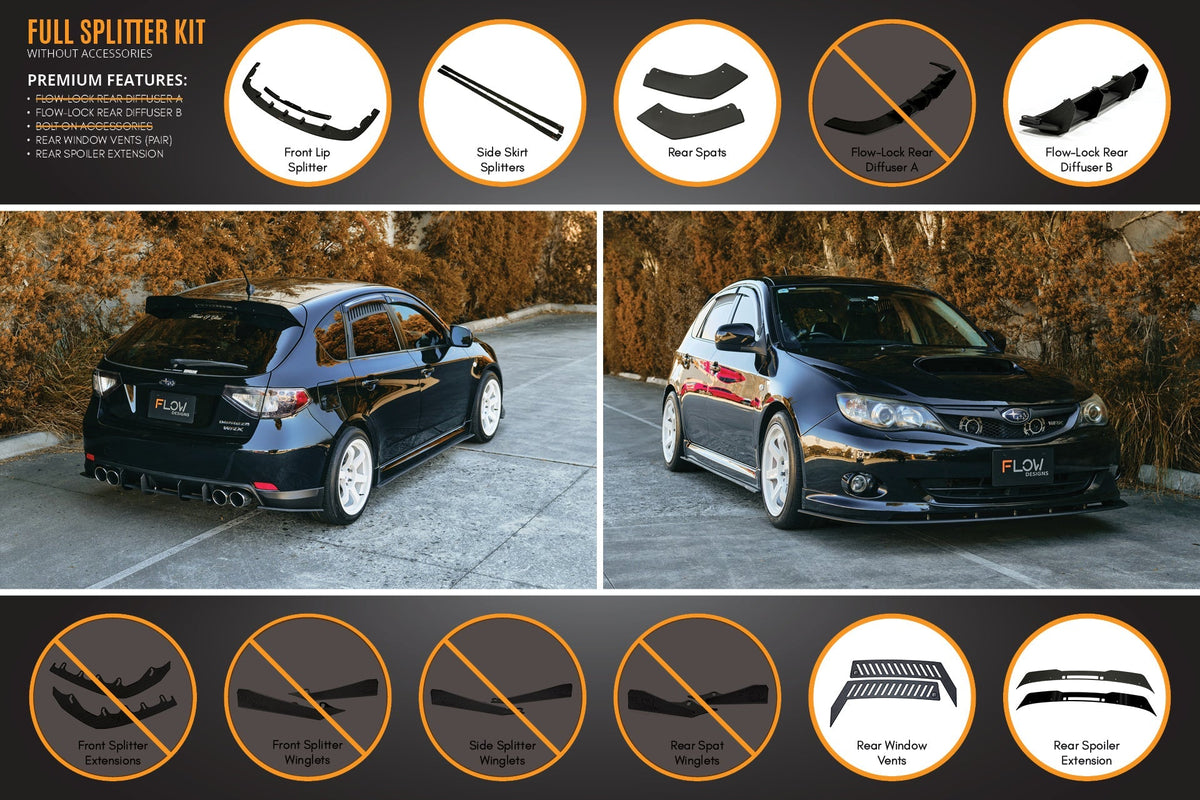 Flow Designs - Impreza WRX/RS G3 Hatch PFL Full Lip Splitter Set