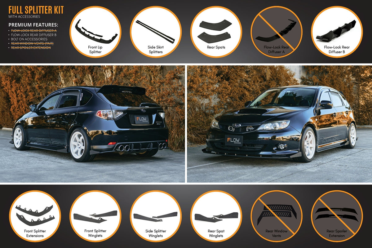 Flow Designs - Impreza WRX/RS G3 Hatch PFL Full Lip Splitter Set