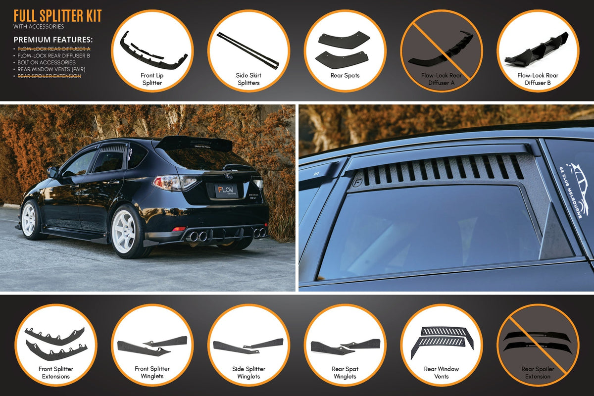 Flow Designs - Impreza WRX/RS G3 Hatch PFL Full Lip Splitter Set