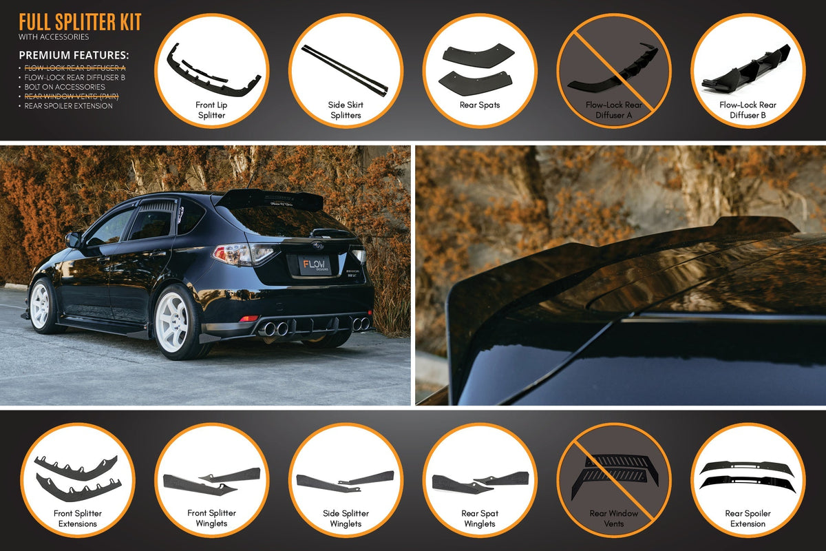 Flow Designs - Impreza WRX/RS G3 Hatch PFL Full Lip Splitter Set