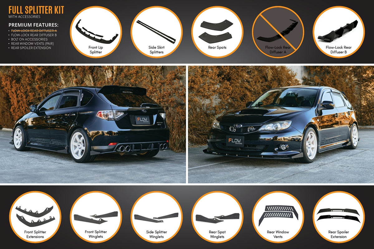 Flow Designs - Impreza WRX/RS G3 Hatch PFL Full Lip Splitter Set