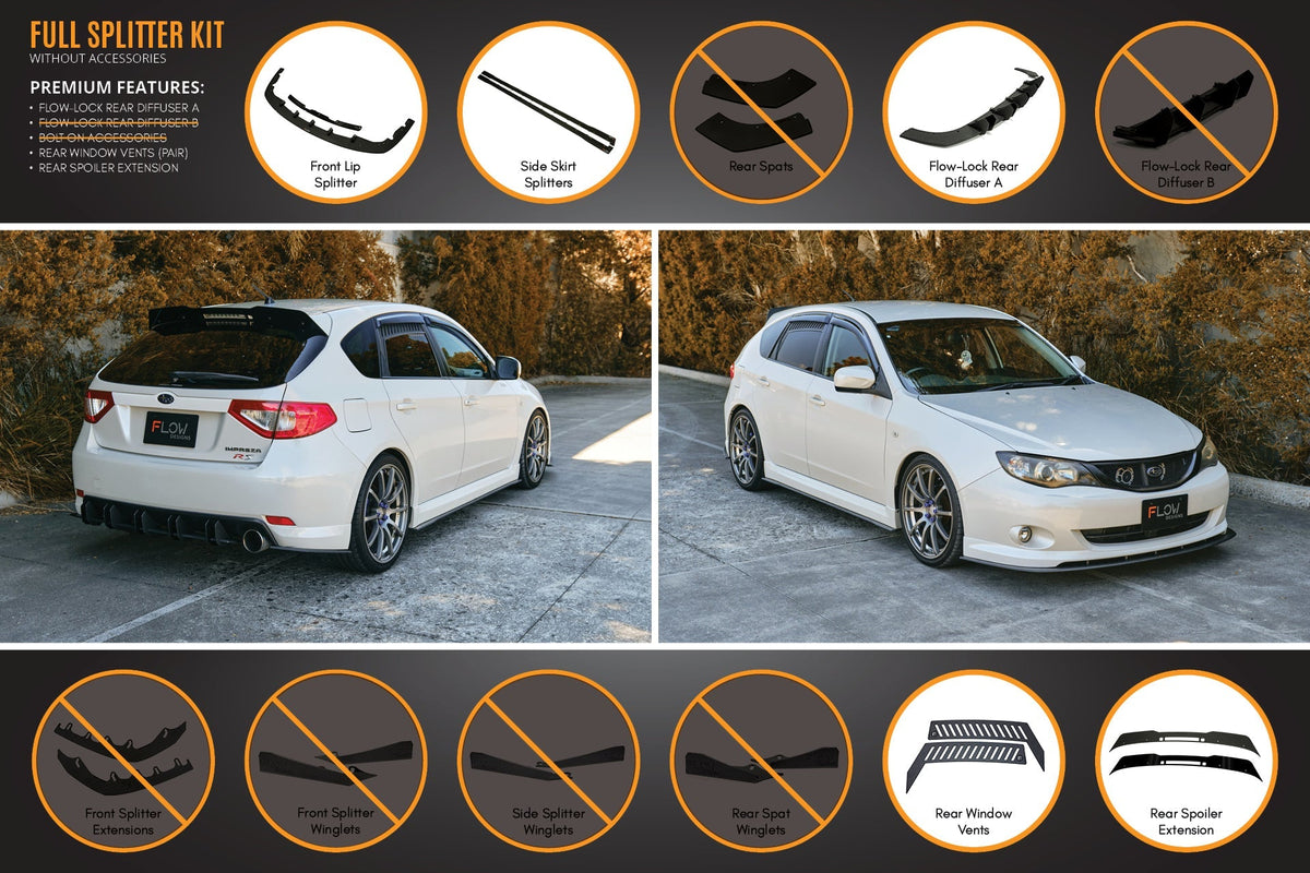 Flow Designs - Impreza WRX/RS G3 Hatch PFL Full Lip Splitter Set