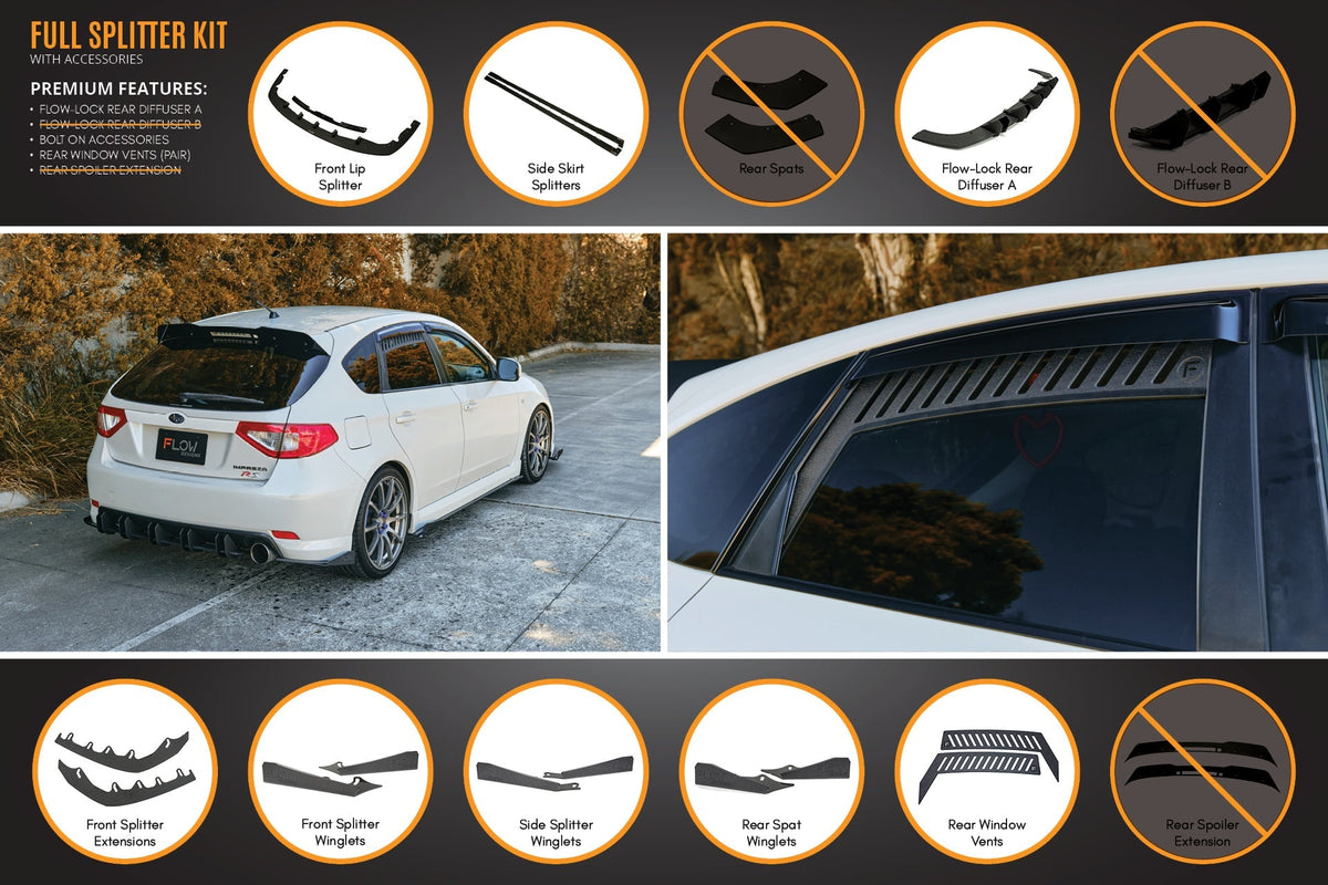 Flow Designs - Impreza WRX/RS G3 Hatch PFL Full Lip Splitter Set
