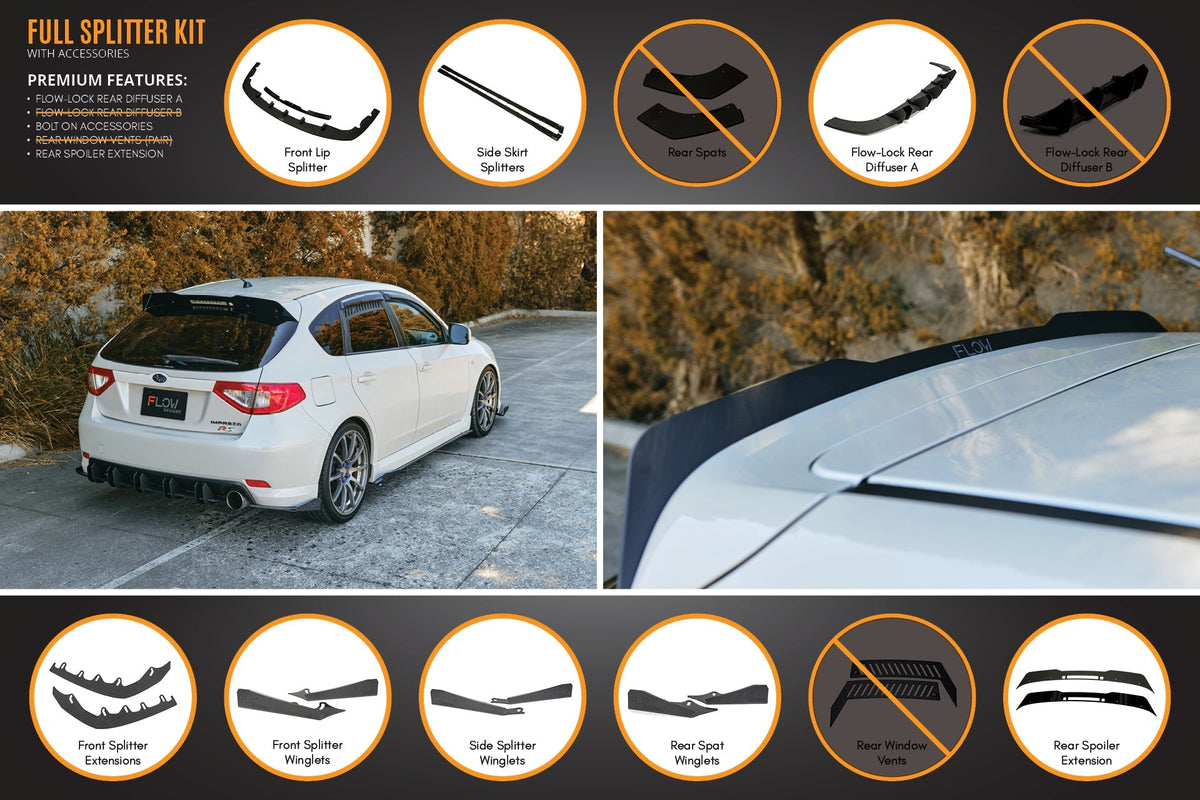 Flow Designs - Impreza WRX/RS G3 Hatch PFL Full Lip Splitter Set