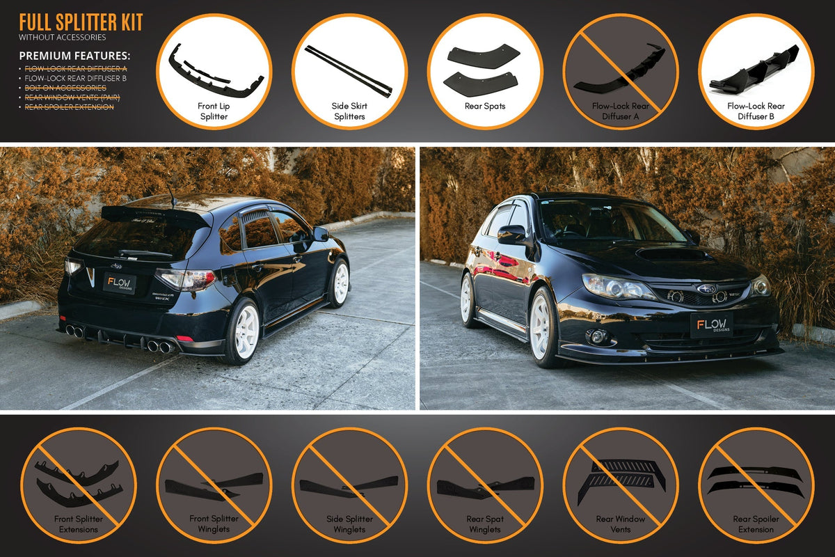 Flow Designs - Impreza WRX/RS G3 Hatch PFL Full Lip Splitter Set