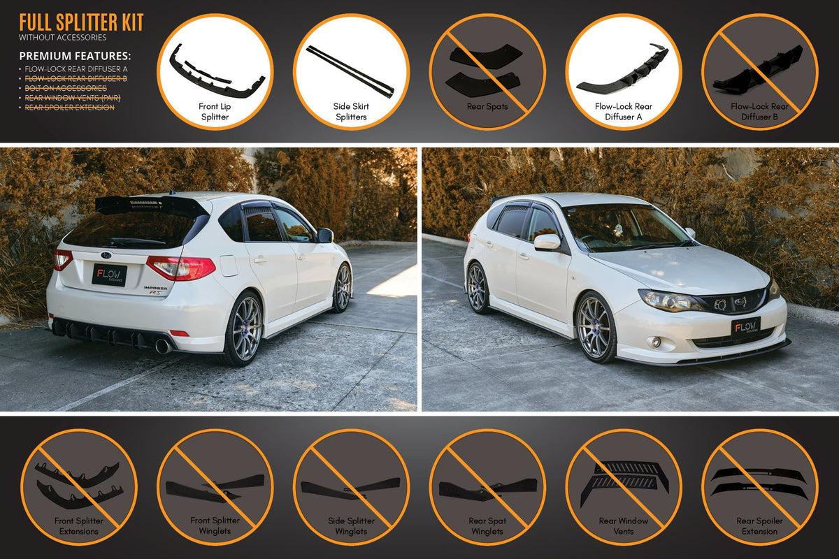 Flow Designs - Impreza WRX/RS G3 Hatch PFL Full Lip Splitter Set