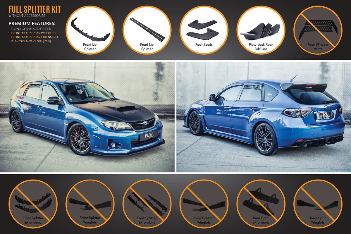 Flow Designs - Impreza WRX / STI G3 Hatch (FL) Full Lip Splitter Set