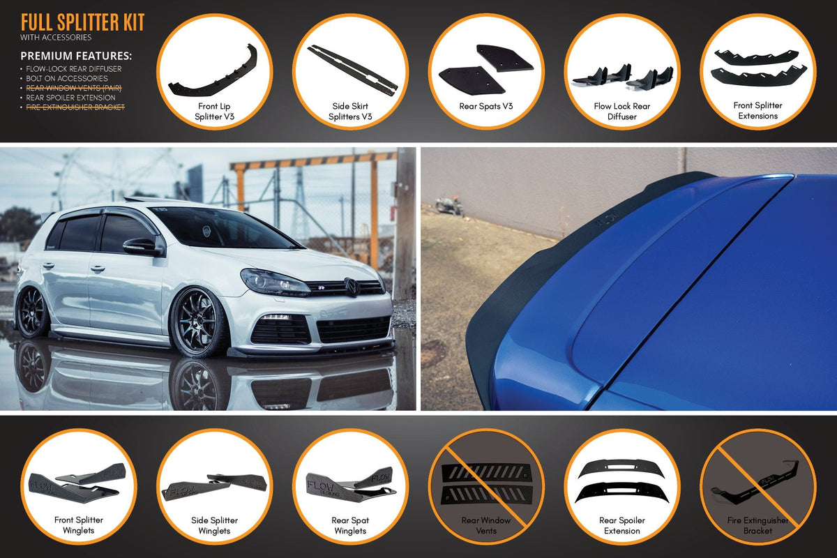 Flow Designs - MK6 Golf R Full Lip Splitter Set