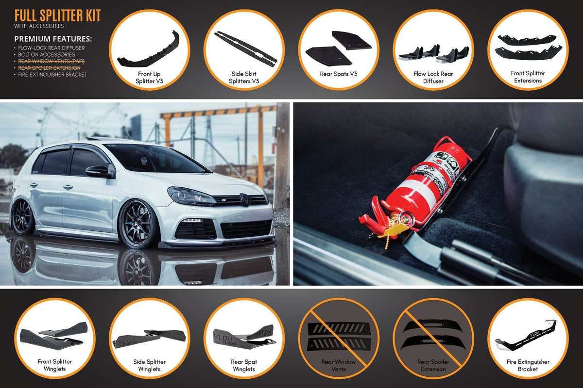 Flow Designs - MK6 Golf R Full Lip Splitter Set
