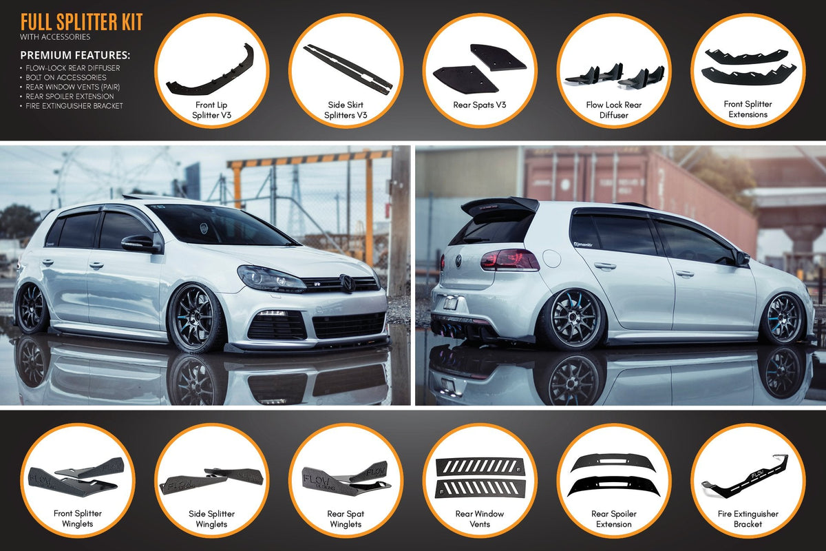 Flow Designs - MK6 Golf R Full Lip Splitter Set