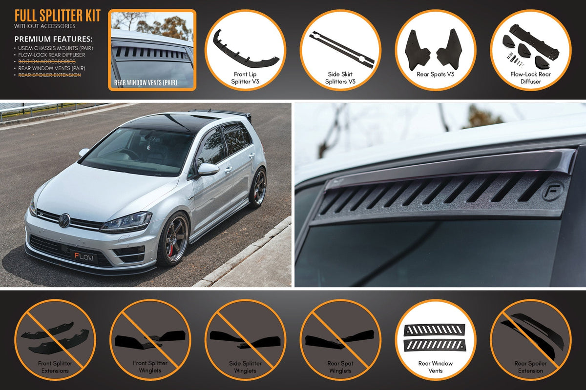 Flow Designs - MK7 Golf R (USDM) Full Lip Splitter Set