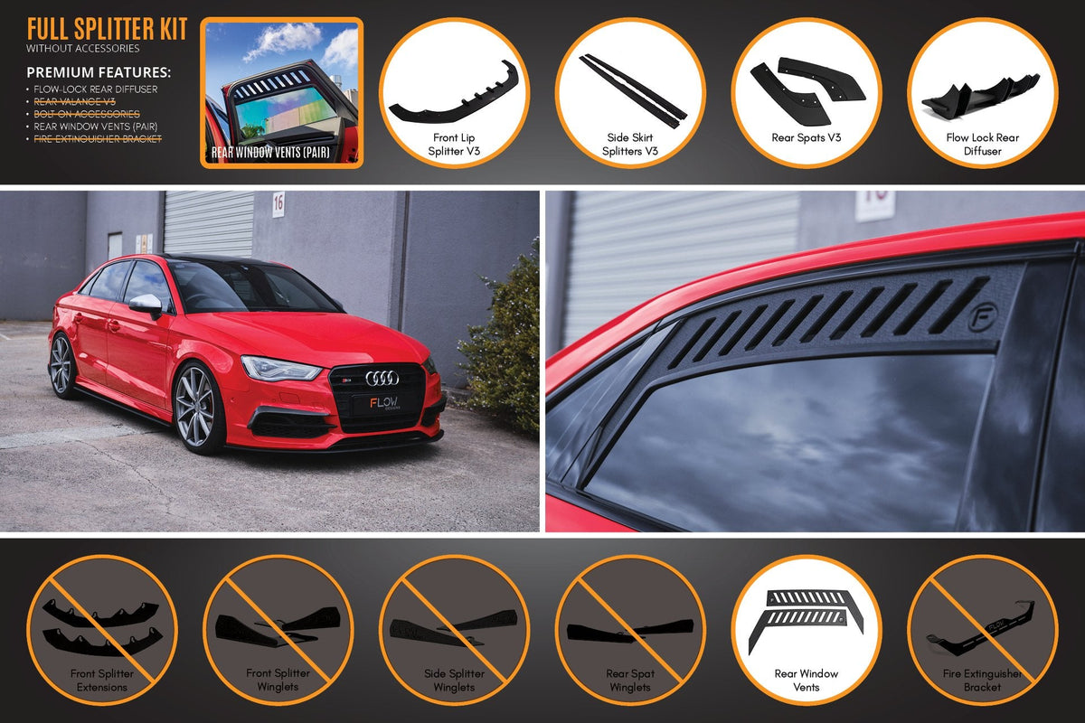 Flow Designs - S3 8V Sedan Pre-Facelift V3 Full Lip Splitter Set