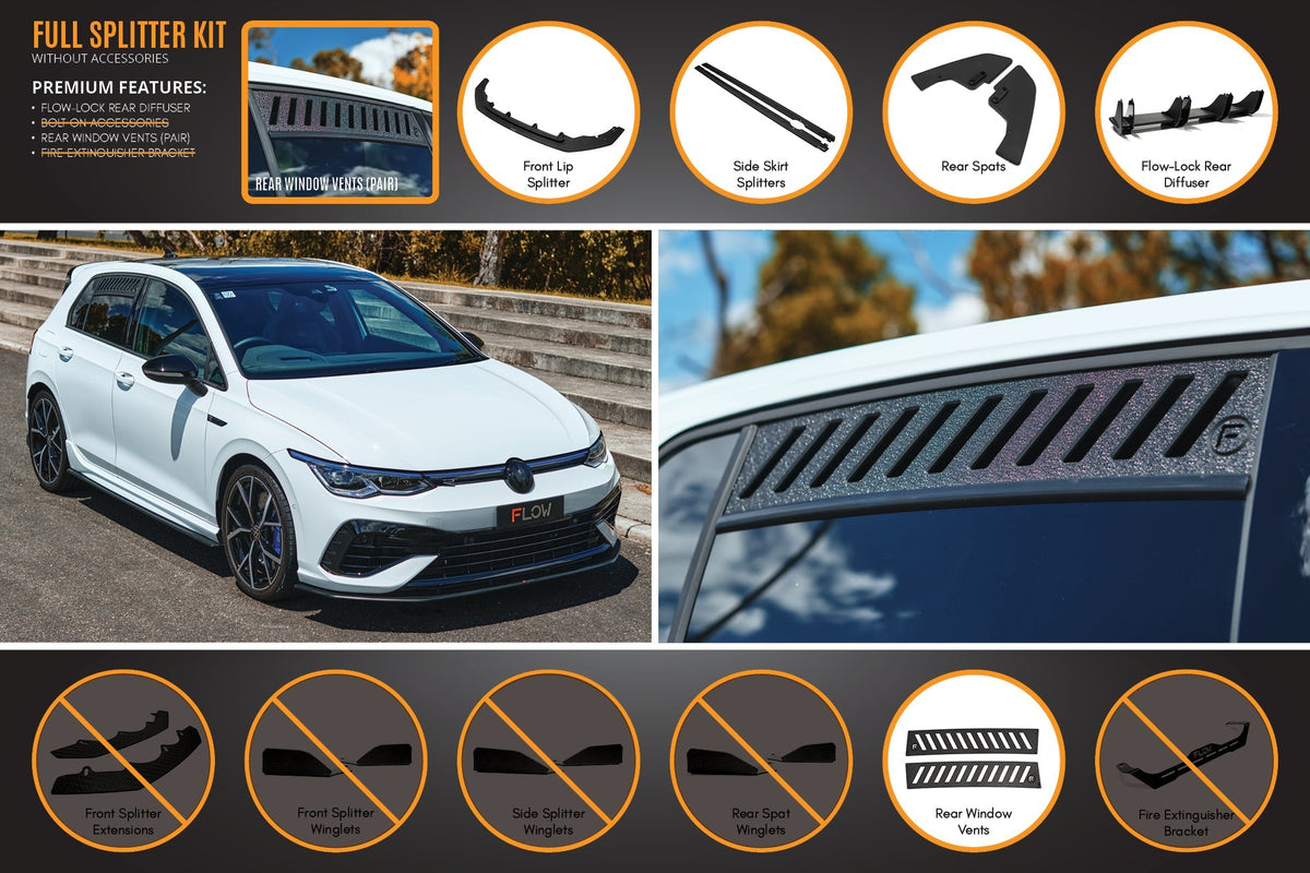 Flow Designs - MK8 Golf R Full Lip Splitter Set