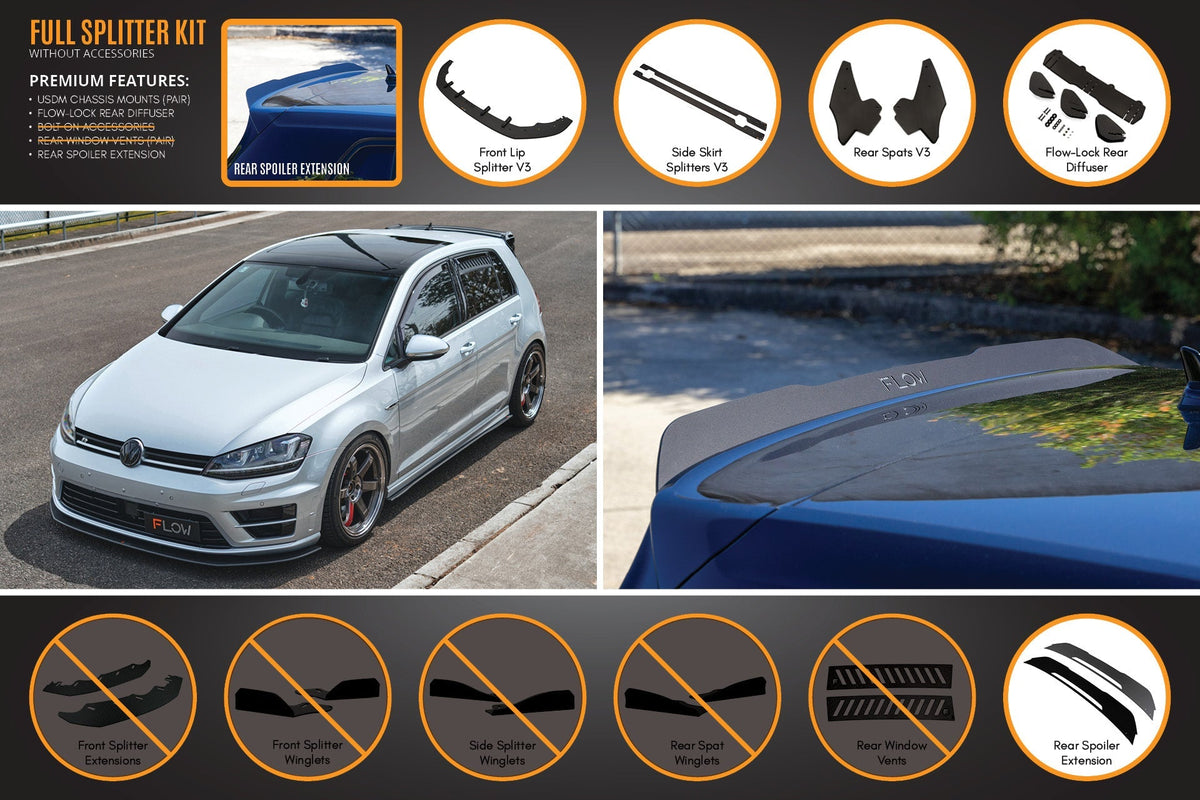 Flow Designs - MK7 Golf R (USDM) Full Lip Splitter Set