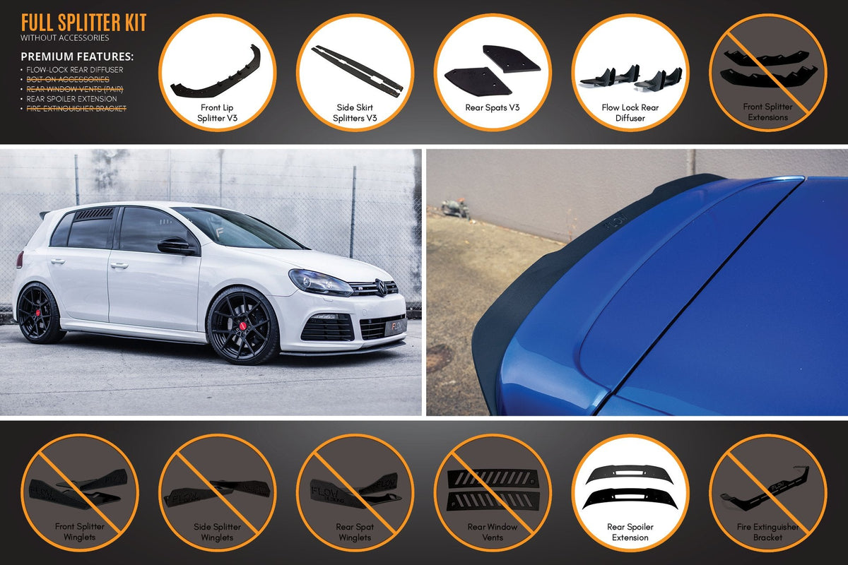 Flow Designs - MK6 Golf R Full Lip Splitter Set