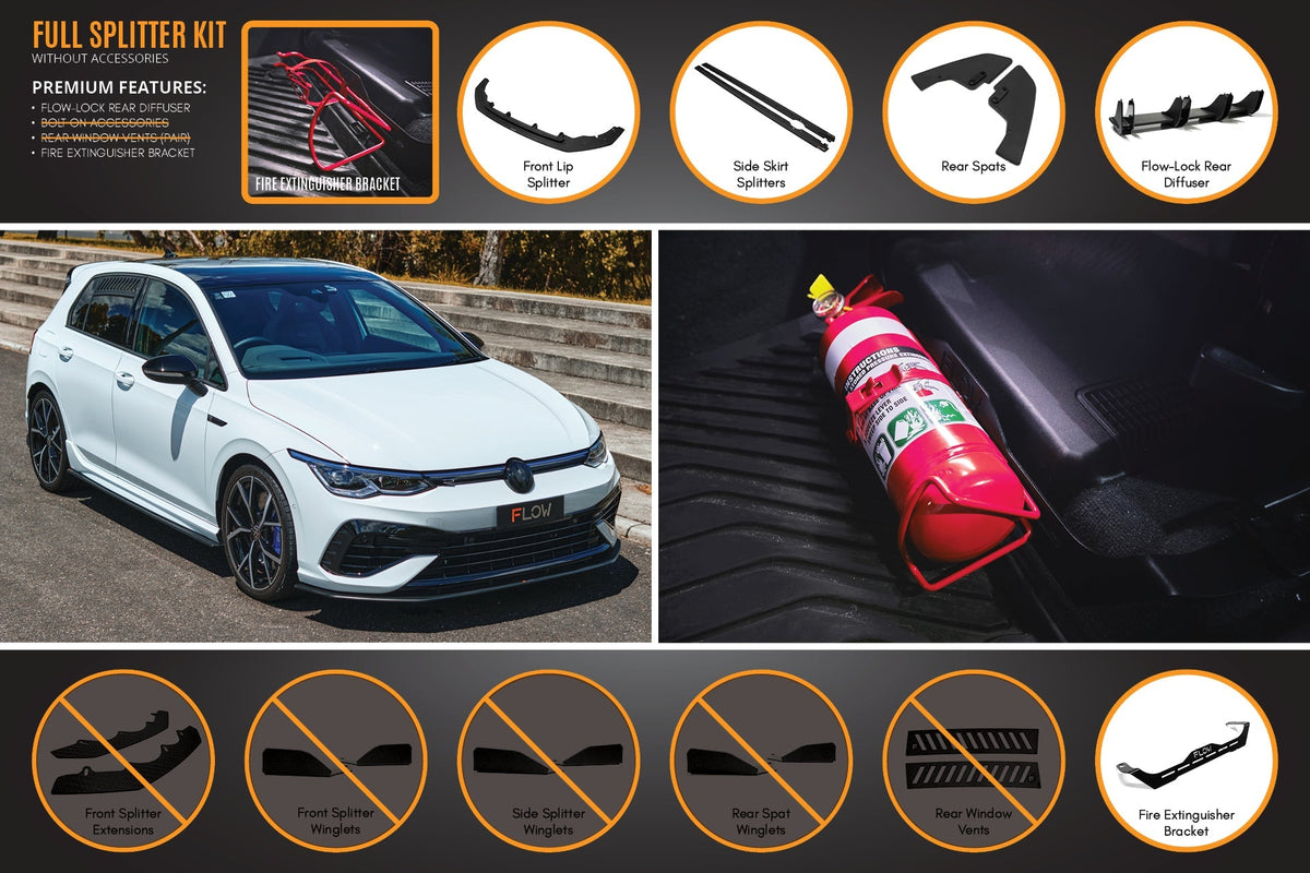 Flow Designs - MK8 Golf R Full Lip Splitter Set
