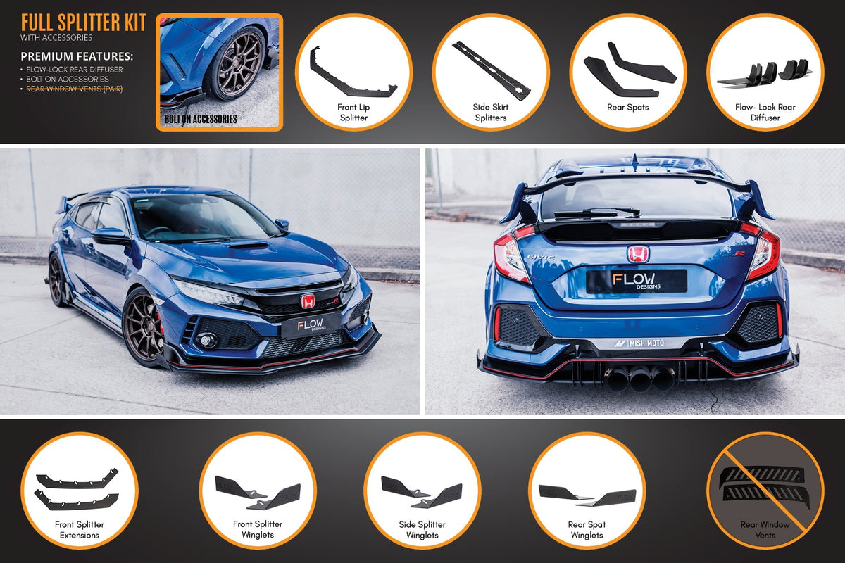 Flow Designs - FK8 Civic Type R Full Lip Splitter Set
