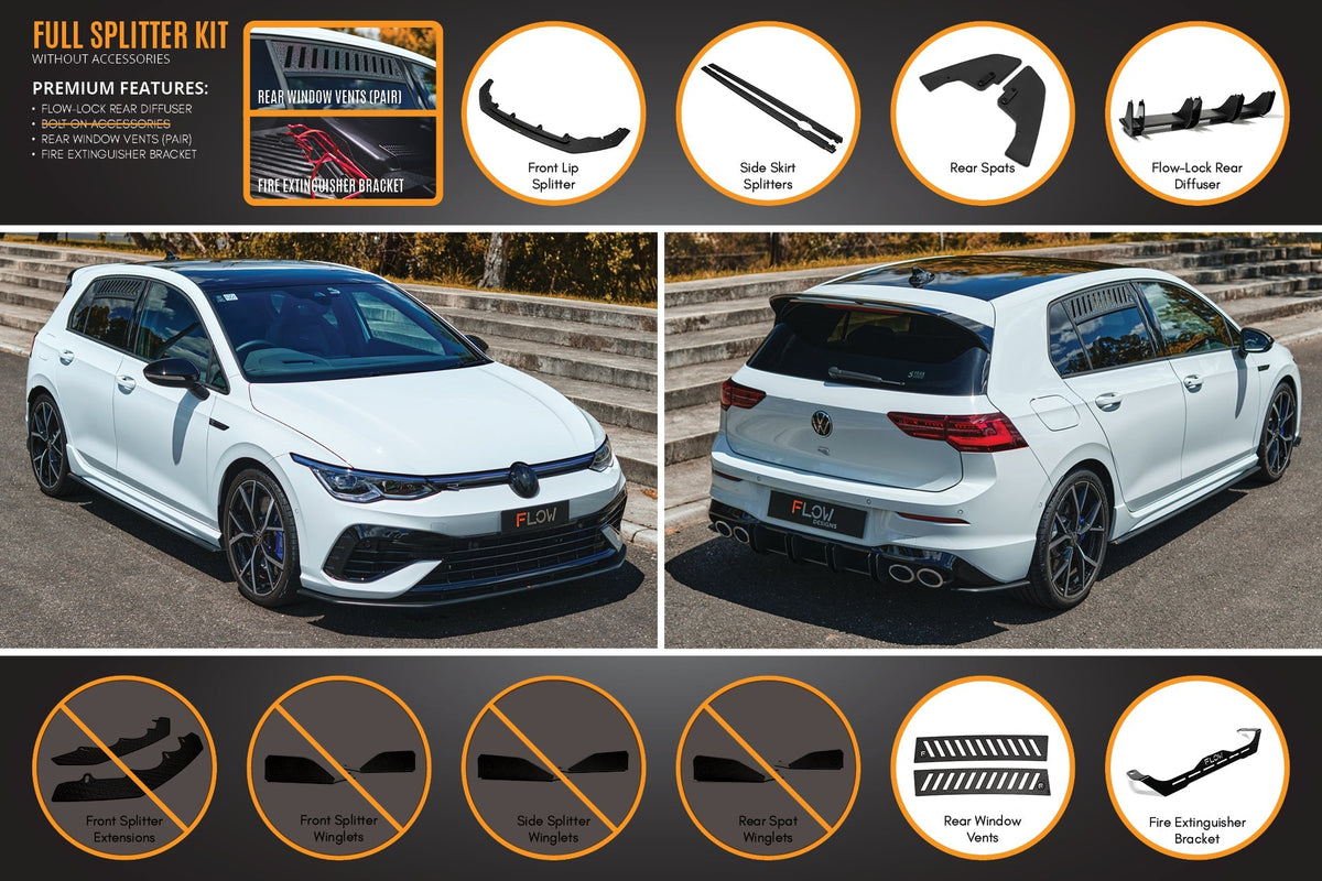 Flow Designs - MK8 Golf R Full Lip Splitter Set