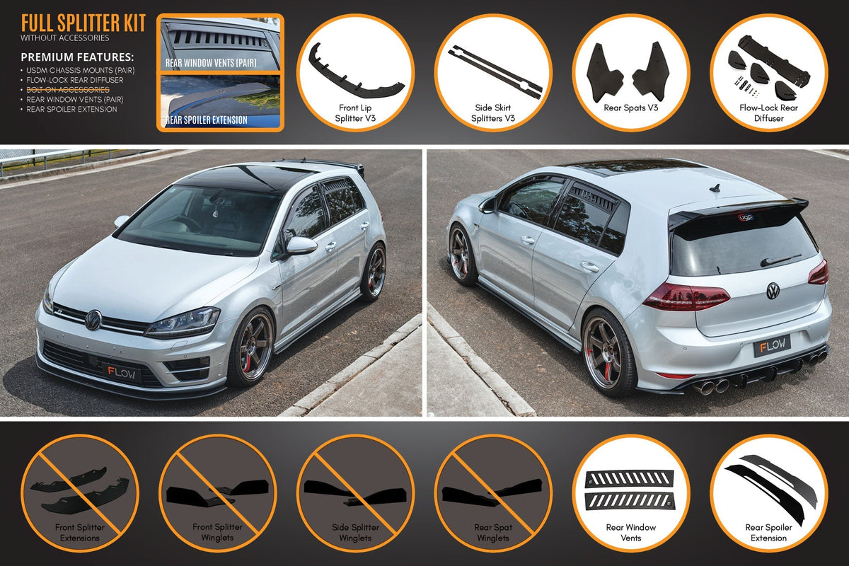 Flow Designs - MK7 Golf R (USDM) Full Lip Splitter Set