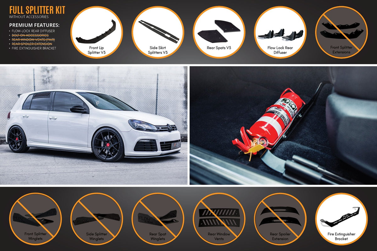 Flow Designs - MK6 Golf R Full Lip Splitter Set