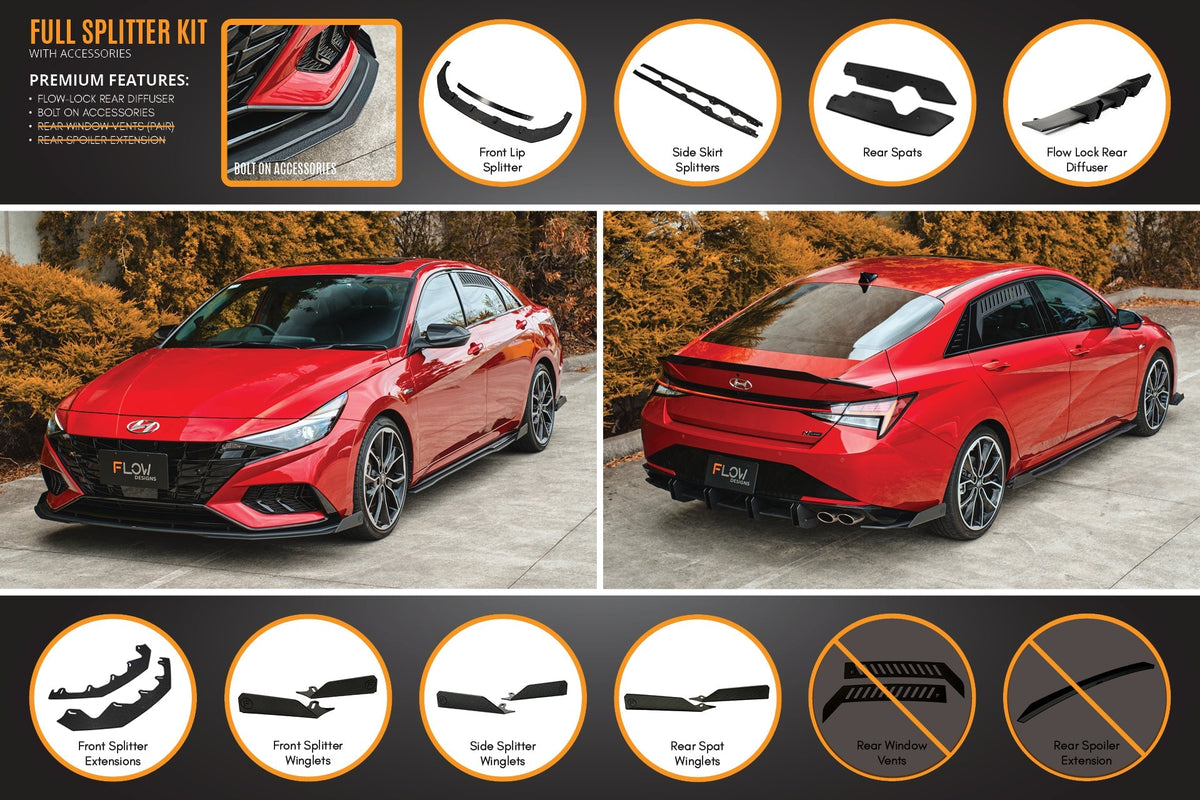Flow Designs - CN7 Elantra N Line Sedan 2020 Full Lip Splitter Set