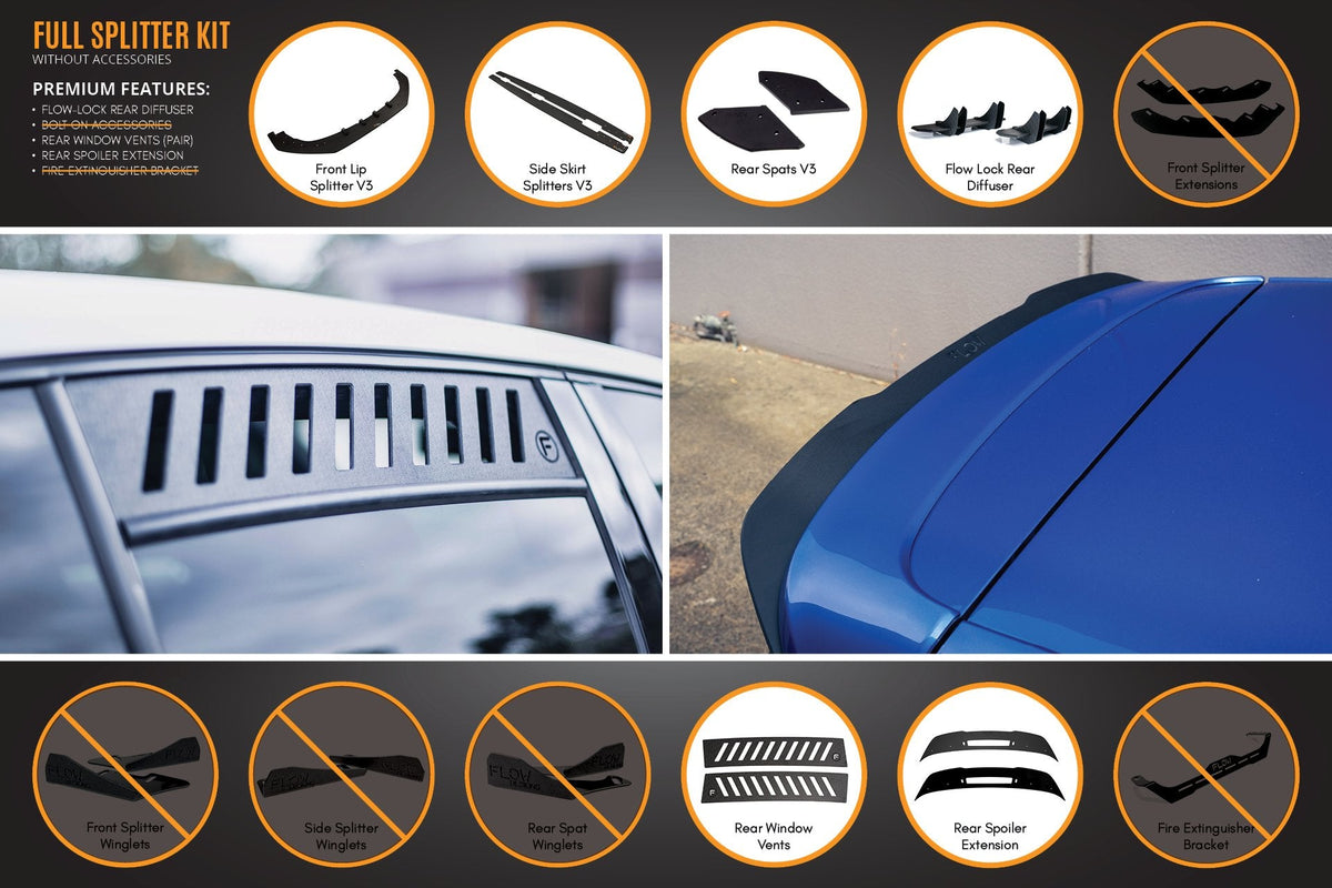Flow Designs - MK6 Golf R Full Lip Splitter Set