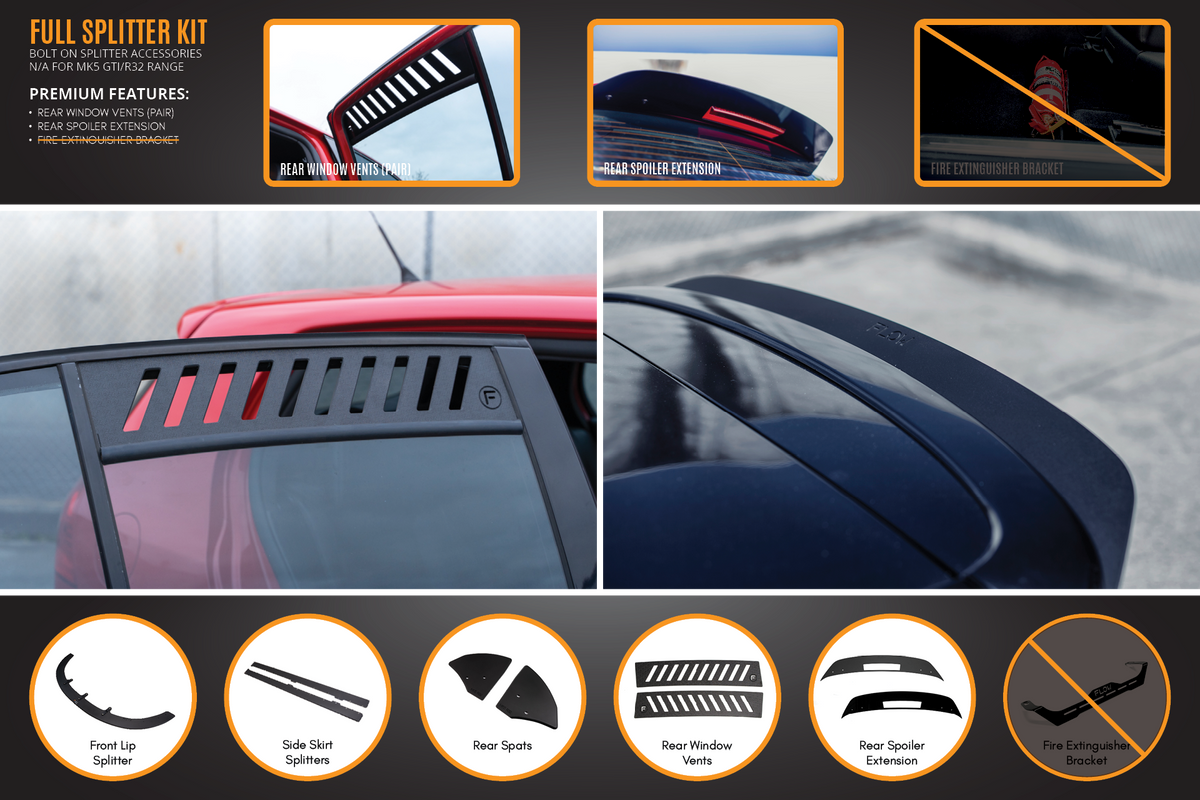 Flow Designs - MK5 Golf R32 Full Lip Splitter Set
