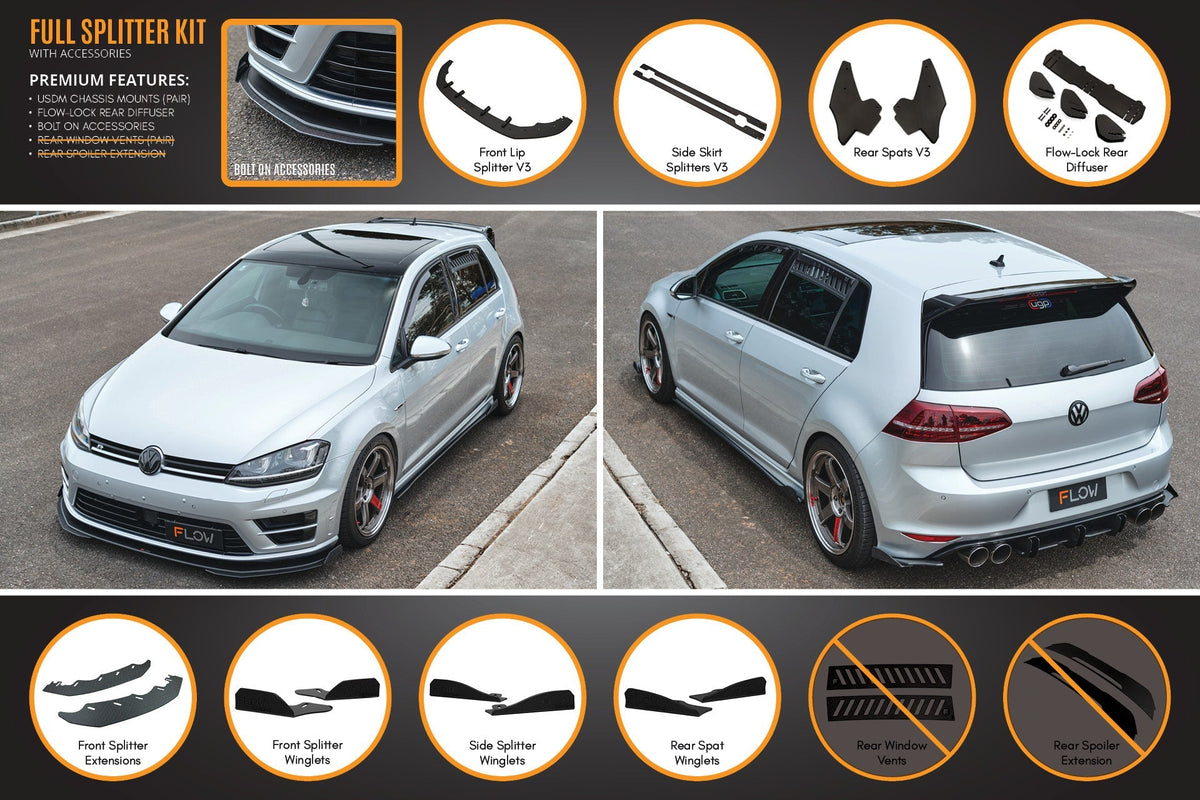 Flow Designs - MK7 Golf R (USDM) Full Lip Splitter Set