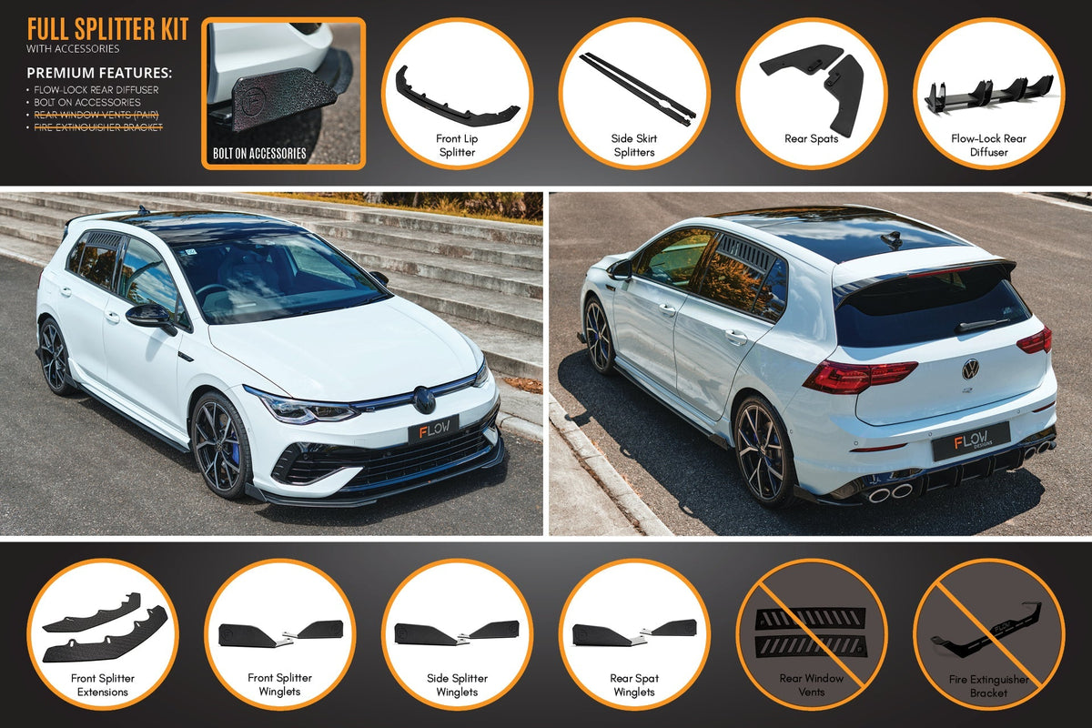 Flow Designs - MK8 Golf R Full Lip Splitter Set