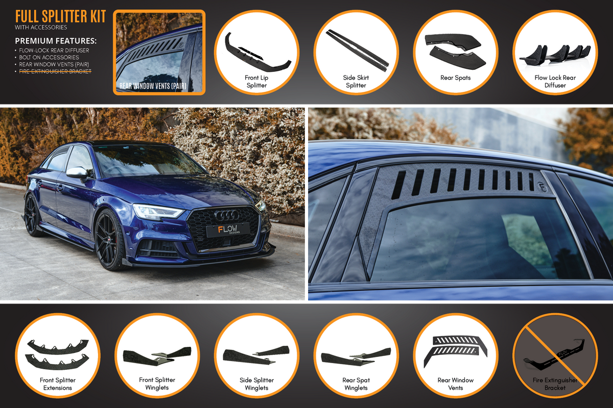 Flow Designs - S3 8V Sedan Facelift Full Lip Splitter Set