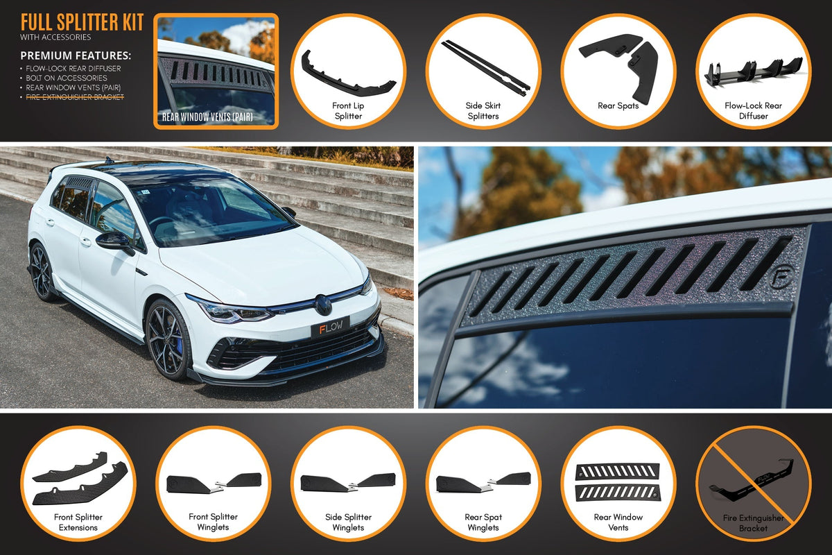 Flow Designs - MK8 Golf R Full Lip Splitter Set