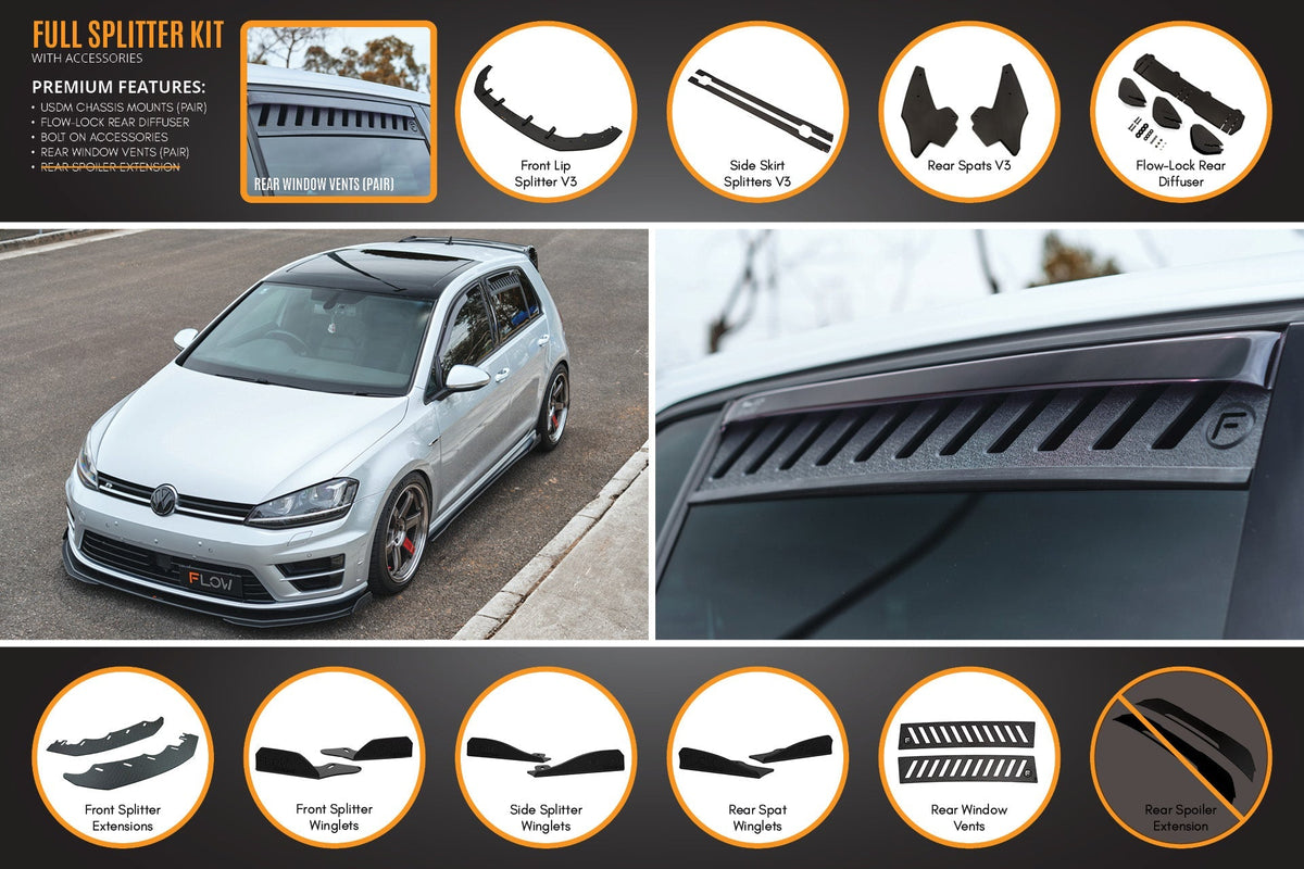 Flow Designs - MK7 Golf R (USDM) Full Lip Splitter Set