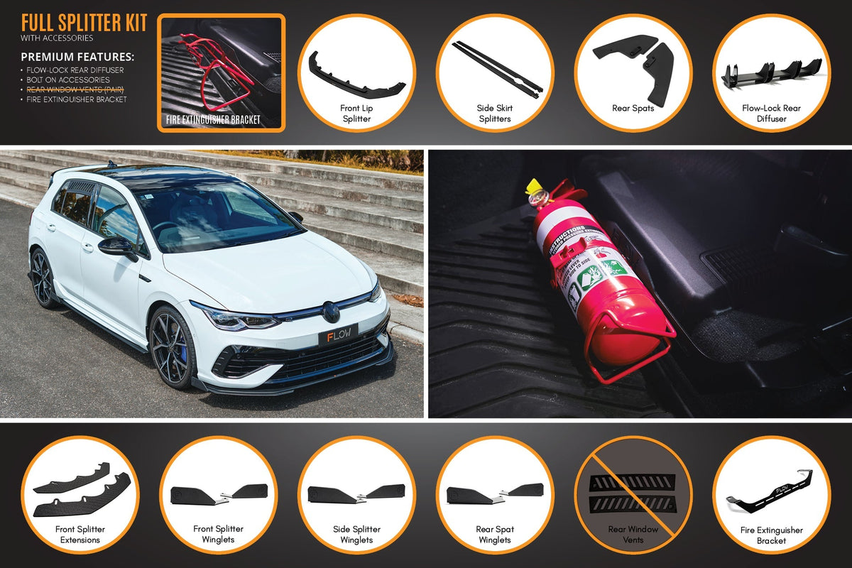 Flow Designs - MK8 Golf R Full Lip Splitter Set