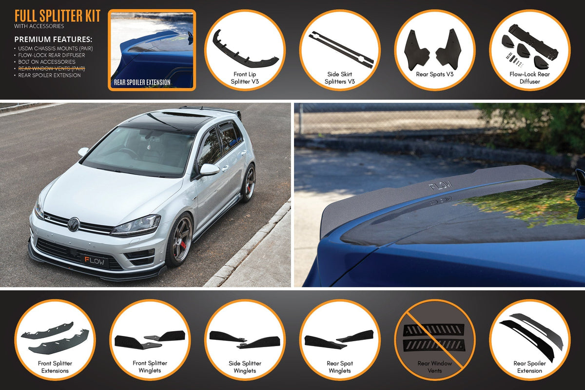 Flow Designs - MK7 Golf R (USDM) Full Lip Splitter Set